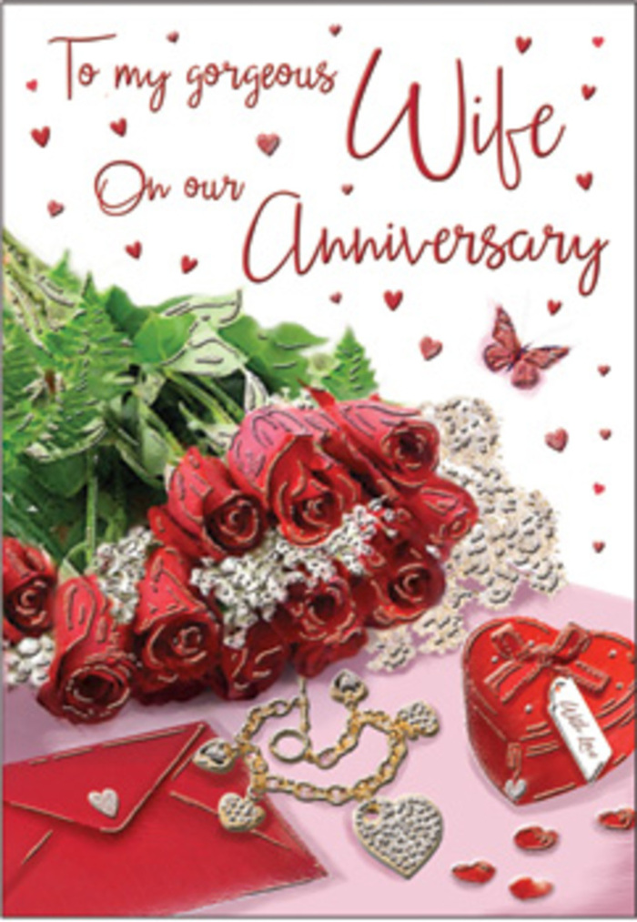 In this richly emotive anniversary tableau, a bouquet of timeless red roses takes pride of place, much like a hand-crafted arrangement waiting on a table in a Shepherd's Bush home. Each rose is luxuriously full, with densely layered petals that swirl from a dark, velvety centre to a slightly lighter crimson edge, creating a sense of depth and movement. The blooms are wrapped and nestled among lush green foliage, the leaves smooth and polished, suggesting freshly cut stems and expert conditioning by a local florist. Around this central bouquet, the scene is enriched with delicate detailing: fine, lace-like textures peek from beneath the flowers, while small heart motifs add gentle rhythm across the design. A jewellery set, perhaps a pendant and matching earrings, lies carefully placed nearby, gleaming softly in the light, alongside a vivid red gift box that hints at a thoughtfully chosen anniversary present. The card itself features a scripted message, letters flowing in an elegant cursive that matches the romantic tone of the composition without overwhelming the visual space. Textures of velvet, satin-like ribbon, and subtly glowing metal surfaces create a pleasing interplay of soft and reflective elements, reminiscent of a special night out near Shepherd's Bush Green. The atmosphere is undeniably romantic, saturated with warm reds and soft cream or blush tones, balanced by the grounding greens of the leaves. It feels like a visual embrace-roses, gift, and words combining to mark years of love, shared experiences, and quiet moments together, captured in an image that is as memorable and heartfelt as the anniversary it honours.
